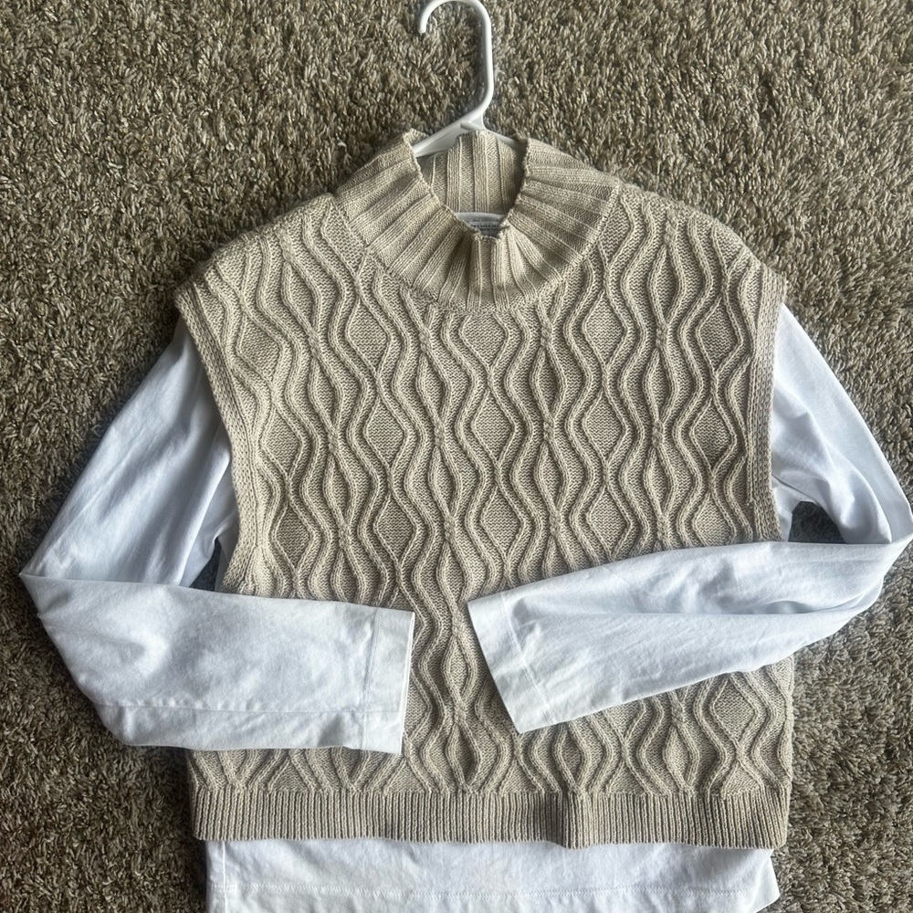 Women’s Beige Cable Knit Sweater Vest